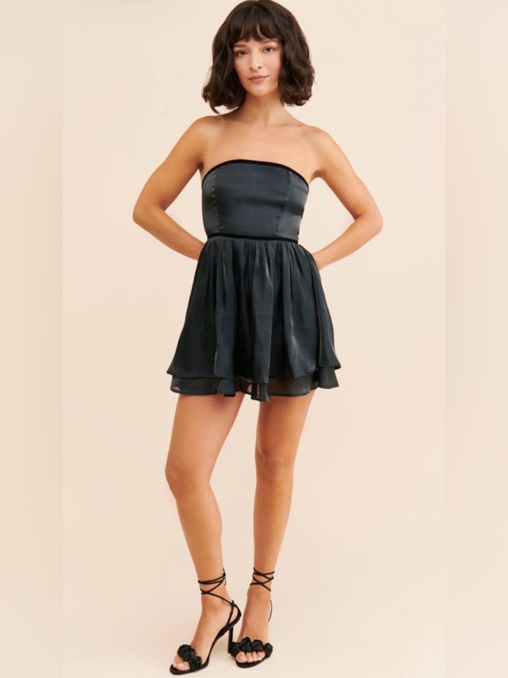Free People Daisy Strapless Black Satin Mini Dress size small